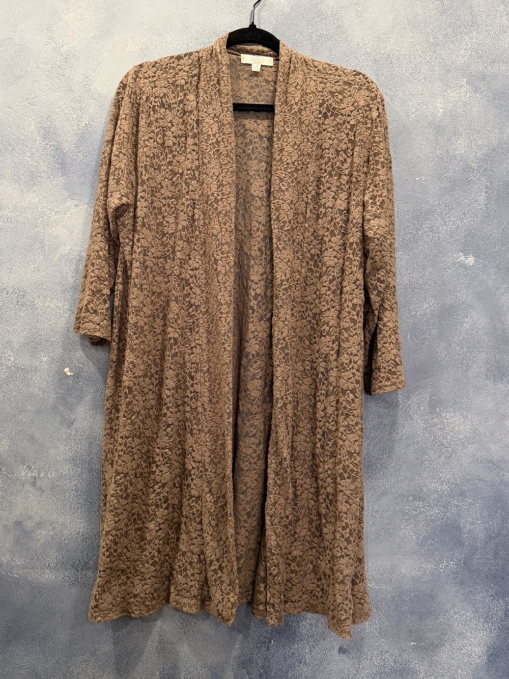 Shannon Ford New York Lace Duster Cardigan in Taupe 1X